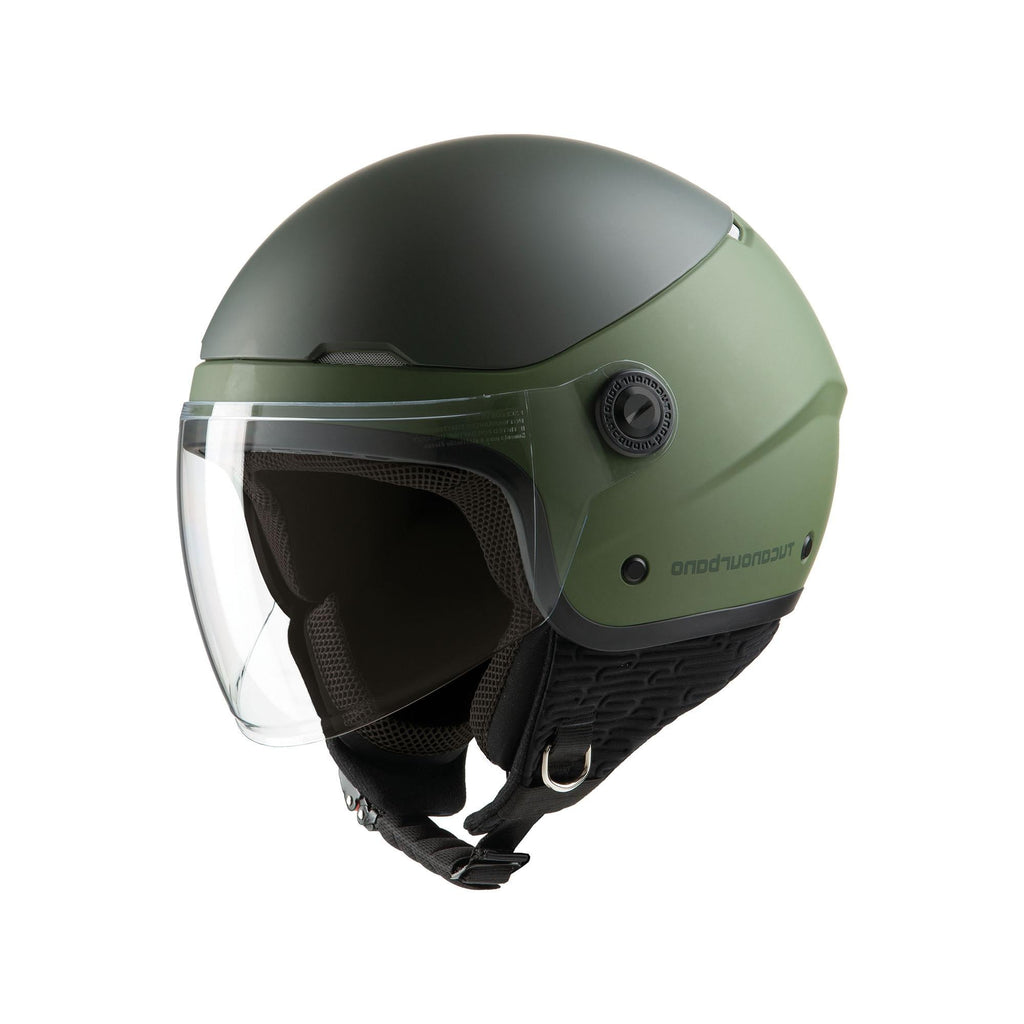 Casco Demi-Jet doppia Visiera Tucano Urbano EL POP colore VERDE AIRBONE OPACO *