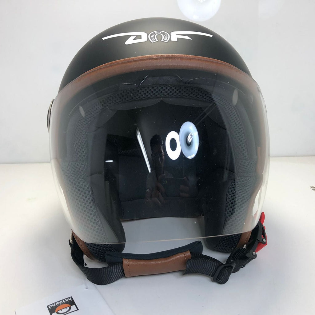 * Duraleu Easy 2.1 - Nero Opaco -Casco Jet Visiera Vintage