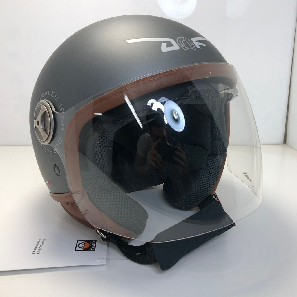 * Duraleu Easy 2.1 - Titanio / Matt Titanium - Casco Jet Visiera Vintage